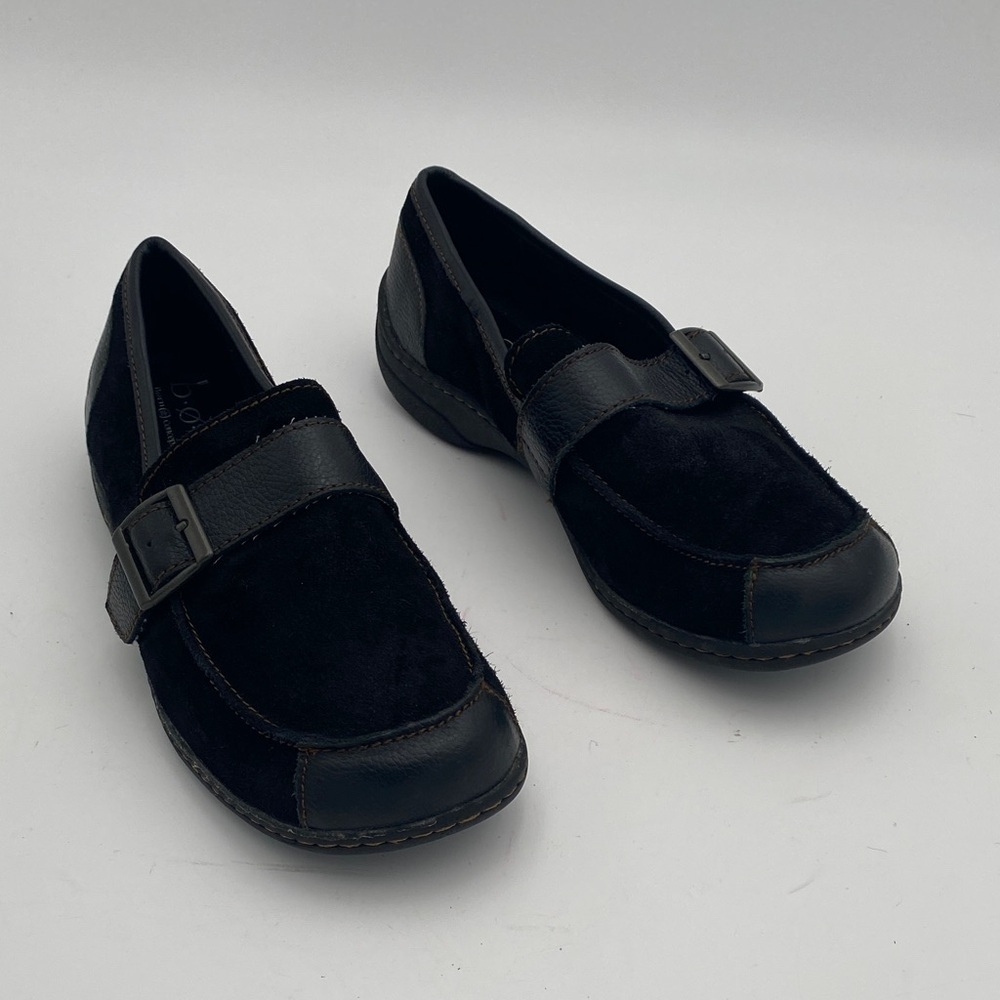 BOC Women's Black Loafers shoe moccasins 8.5 leather suede Silp on casual office